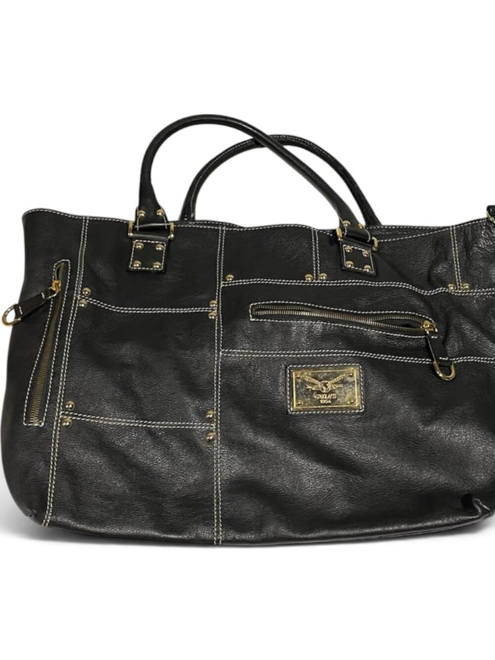 Guia's 1964  Italian black leather tote bag large
